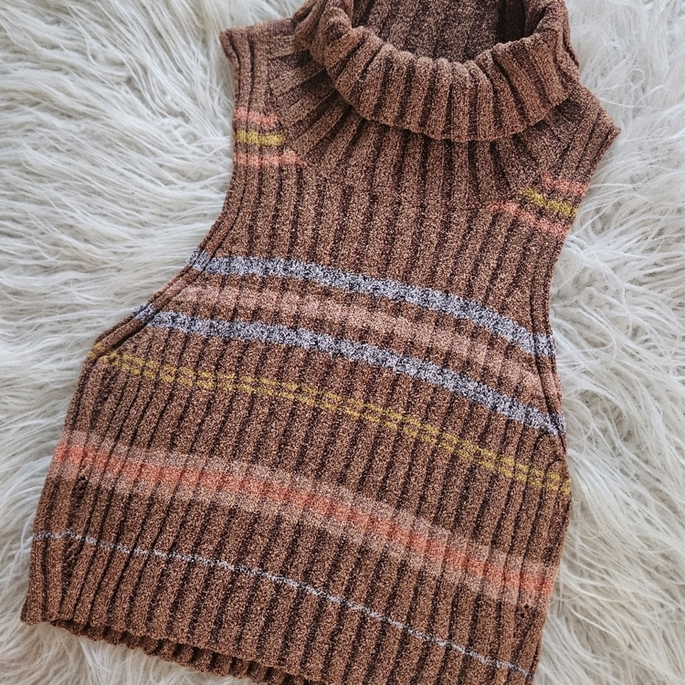 Striped Brown Turtleneck Sweater Vest